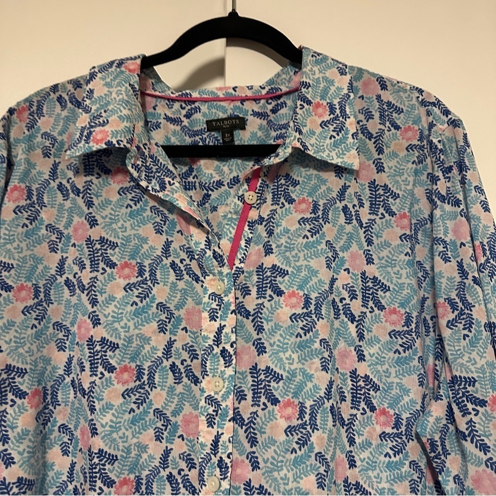 Talbots Floral Ferns Classic Cotton Button Up Shirt Size 3X - Picture 4 of 9
